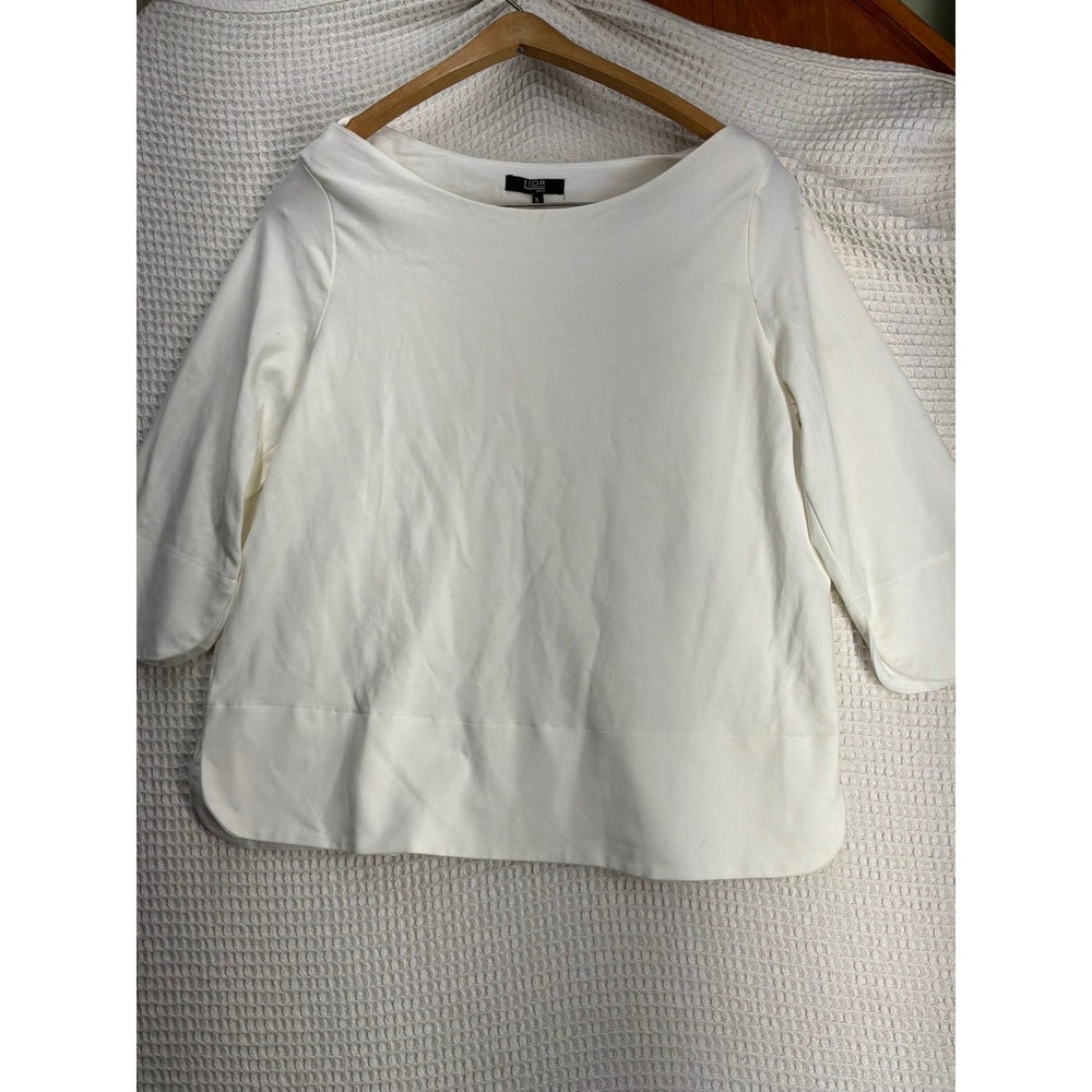 Minimalist Women Lior Paris Boat Neck 3/4 Sleeve Top XL White LJ-55